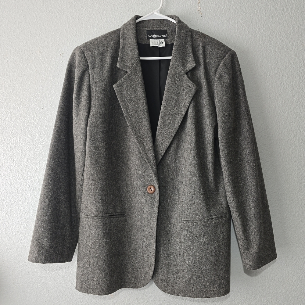 Sag Harbor Womens Gray One Button Wool Blend Blazer Jacket - Picture 1 of 12